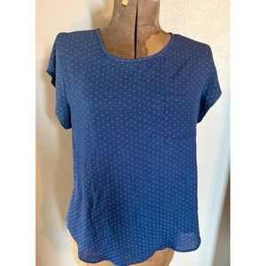 Lily White Navy Blue Red Polka Dot Short Sleeve Pocket Blouse IA0883675ULW Large